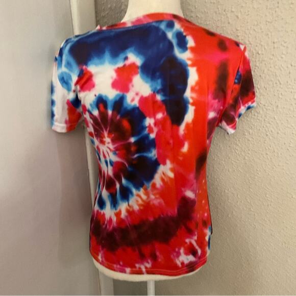 SHEIN Spiral Short Sleeve Tie Dye Crew  Neck Tee S  Casual 70s Look Cherry Girl - Picture 2 of 6